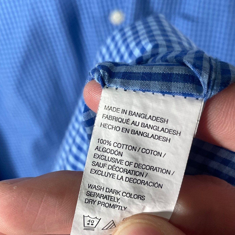 IZOD Button Down Shirt Mens 3XLT Blue Gingham Cotton Premium Tall Fit - Picture 7 of 9
